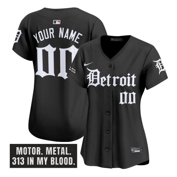 Women's Black Detroit Tigers ACTIVE PLAYER Custom 'Motor Gothic Edition' Vapor Premier Limited Stitched Baseball Jersey(Run Small)